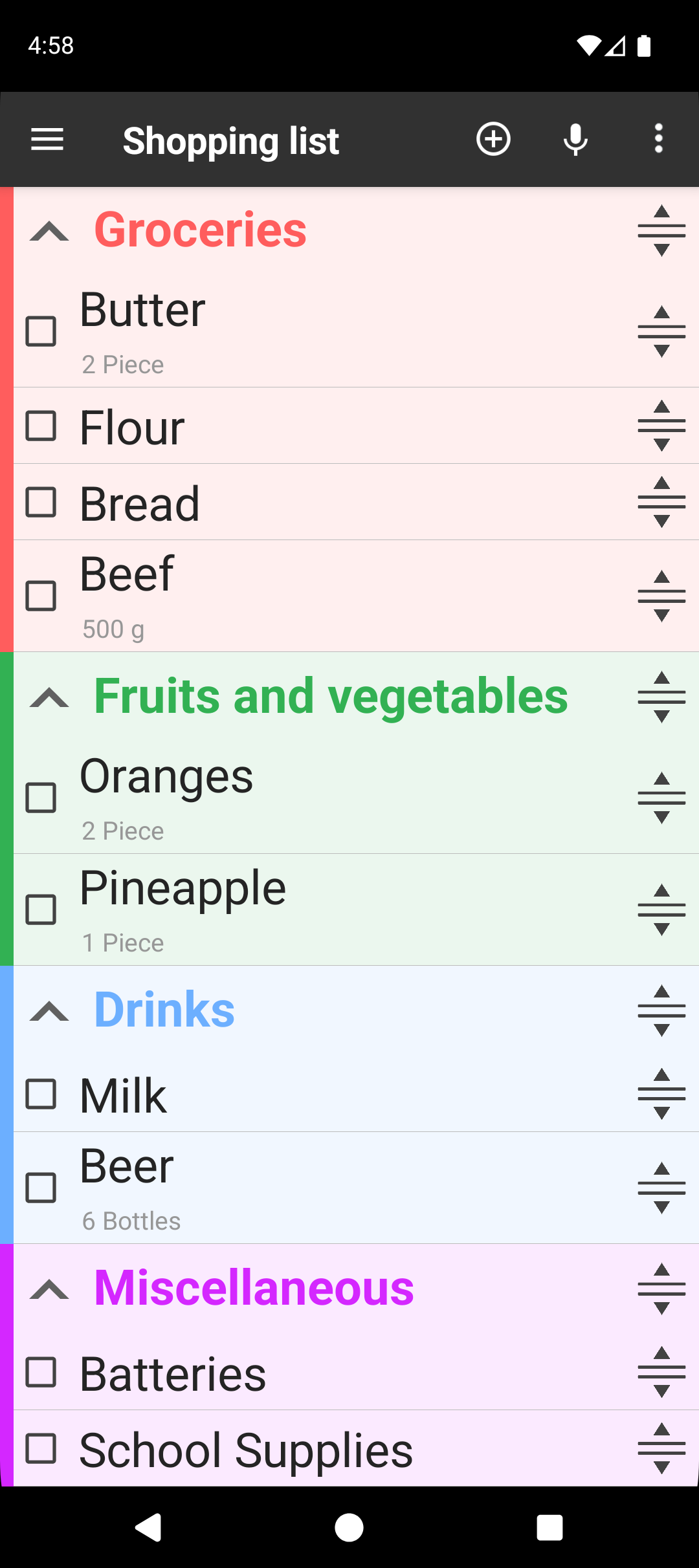 Shopping list view on Android