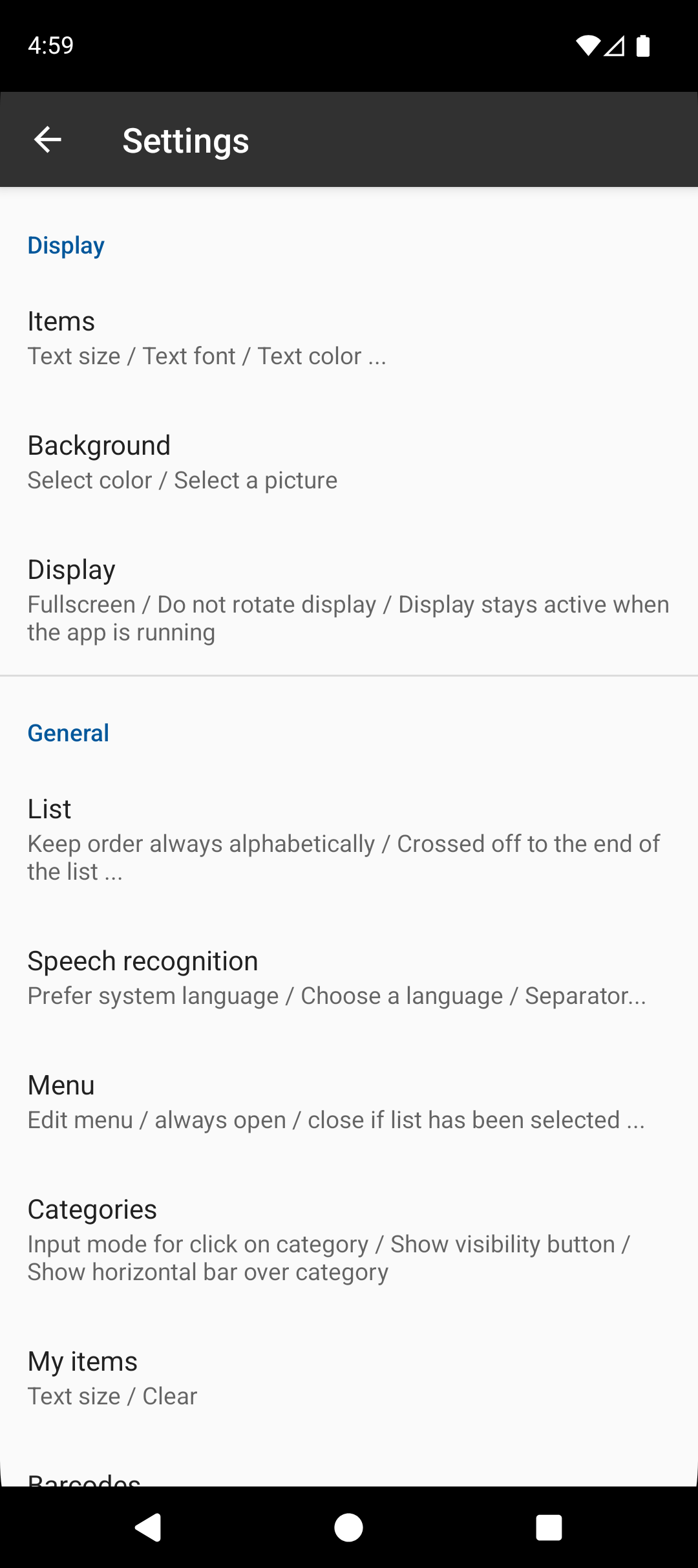 Categories on Android