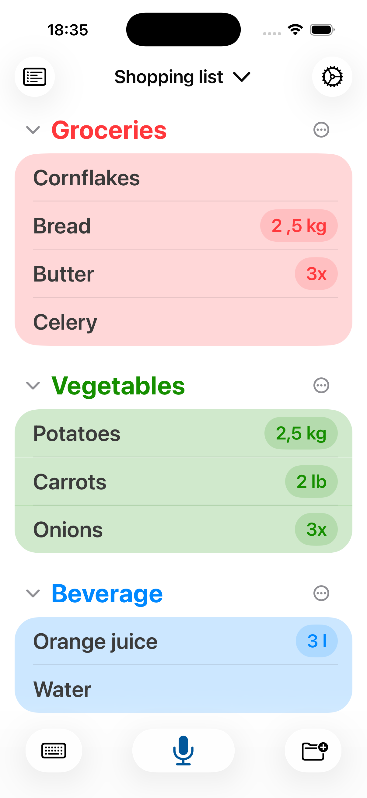 Shopping list view on iOS